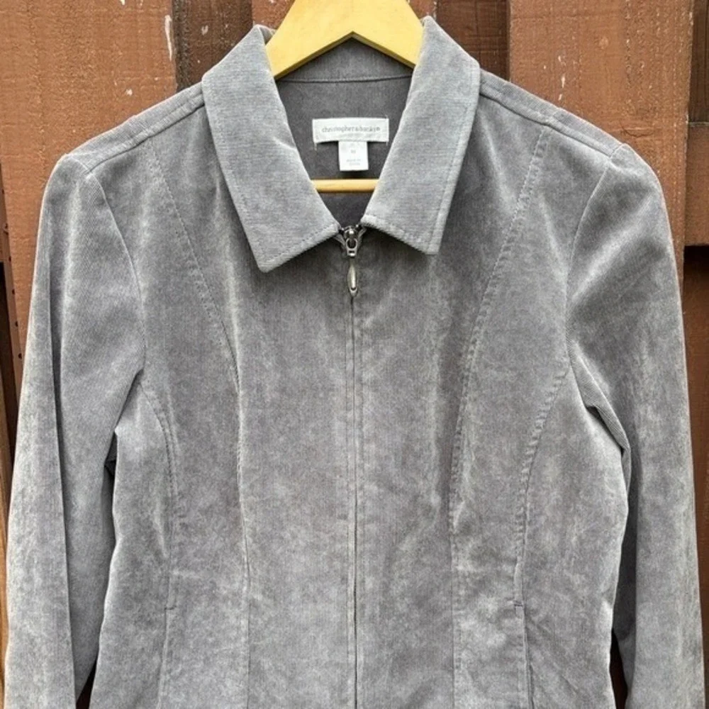Christopher & Banks Women's SZ Medium Gray Mini Cord Velour Light‎ Jacket Fall